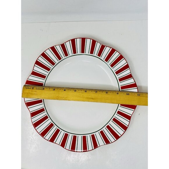 Pier 1 Imports Red Green Stripe Candy Cane 11” Dinner Plate Scalloped Christmas - Picture 8 of 9